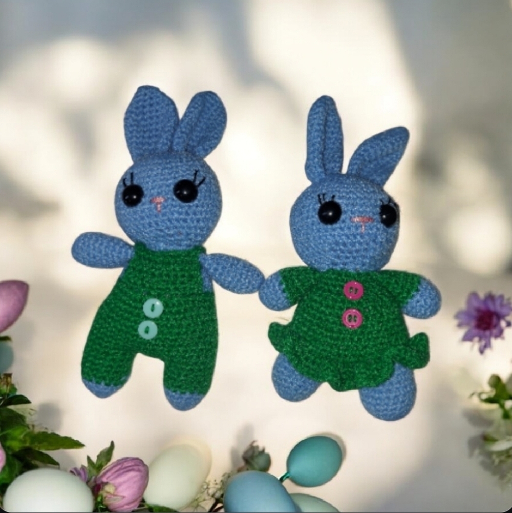 Handmade Amigurumi Crochet Bunny Dolls Set Of 2 Easter